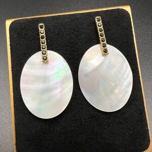 J.Crew Mother of Pearl Disc Earrings Gold Black Pave Crystals Oval Beachy Modern